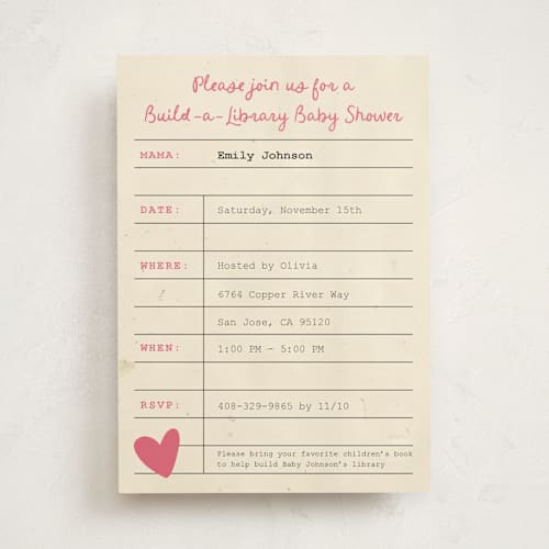 This is a peony baby shower invitations with standard by Ilene Guy called build a library printing on signature in standard