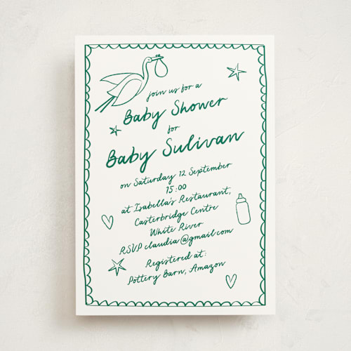 This is a apple baby shower invitations with standard by Zani van Zyl called stork party printing on signature in standard