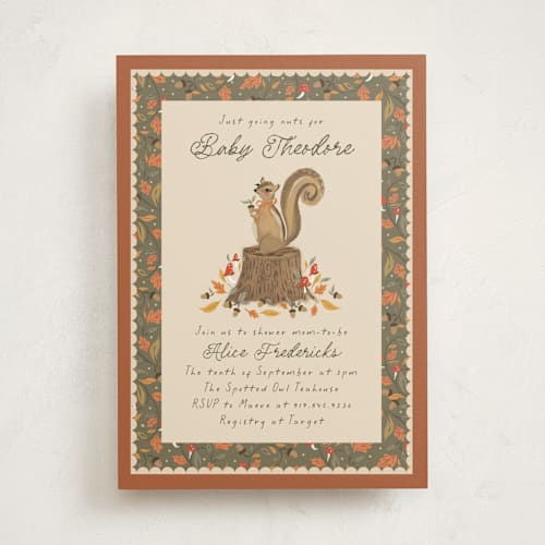 This is a pumpkin baby shower invitations with standard by Jackie Crawford called nuts for baby printing on signature in standard