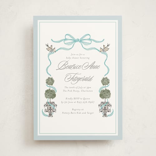 This is a blueberry baby shower invitations with standard by Jackie Crawford called tiny topiary printing on signature in standard