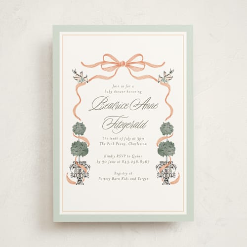 This is a tangerine baby shower invitations with standard by Jackie Crawford called tiny topiary printing on signature in standard