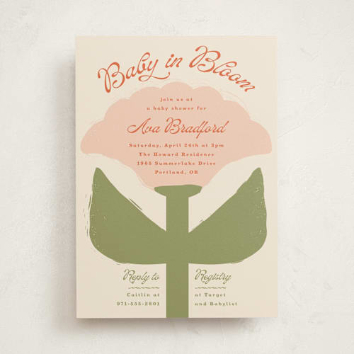 This is a peony baby shower invitations with standard by Lisa McLean called tulip printing on signature in standard