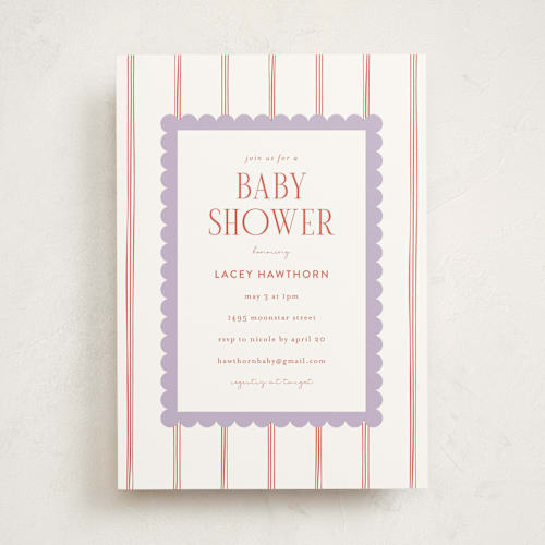 This is a lavender baby shower invitations with standard by Ashlee Townsend called prep room printing on signature in standard