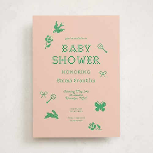 This is a grass baby shower invitations with standard by Claire called needlepoint printing on signature in standard