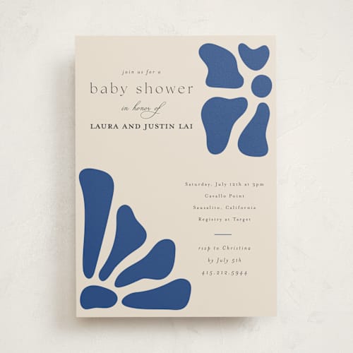 This is a cobalt baby shower invitations with standard by Joyce Pinheiro called modern bloom printing on signature in standard