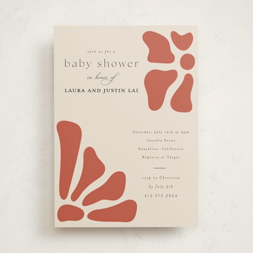 This is a coral baby shower invitations with standard by Joyce Pinheiro called modern bloom printing on signature in standard