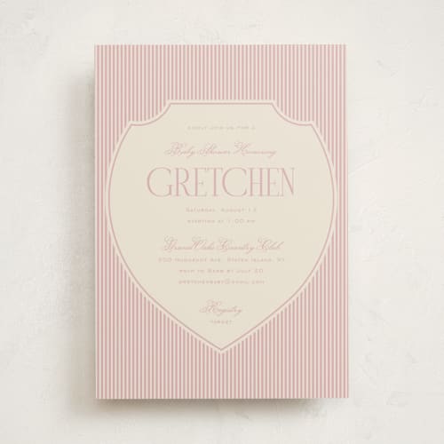 This is a coquette baby shower invitations with standard by Ashlee Townsend called the club crest printing on signature in standard