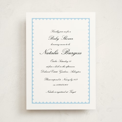This is a sky baby shower invitations with standard by Catherine Culvenor called sweetly scalloped printing on signature in standard