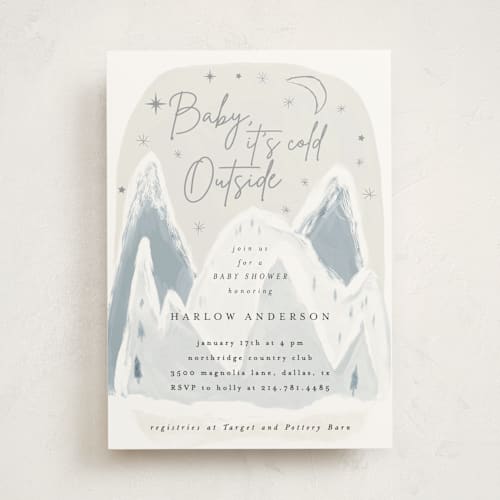 This is a snow baby shower invitations with standard by Maja Cunningham called baby it's cold outside printing on signature in standard