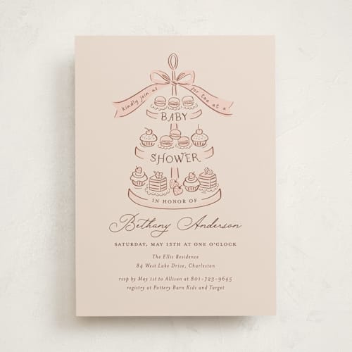 This is a blush baby shower invitations with standard by JeAnna Casper called tea party printing on signature in standard
