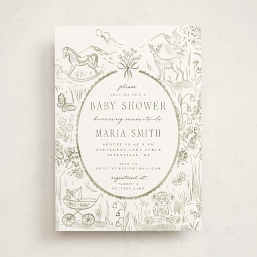 This is a sage baby shower invitations with standard by Petra Kern called adventure printing on signature in standard