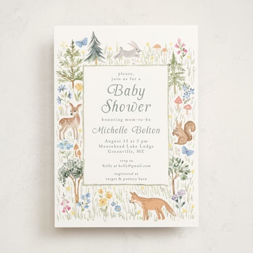 This is a meadow baby shower invitations with standard by Petra Kern called woodland welcome printing on signature in standard