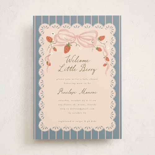 This is a juniper baby shower invitations with standard by Vera Lim called little berry printing on signature in standard