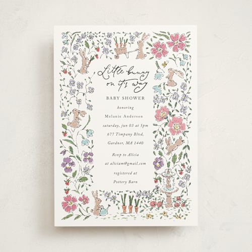 This is a icing baby shower invitations with standard by samovilka called rabbitandflowers printing on signature in standard