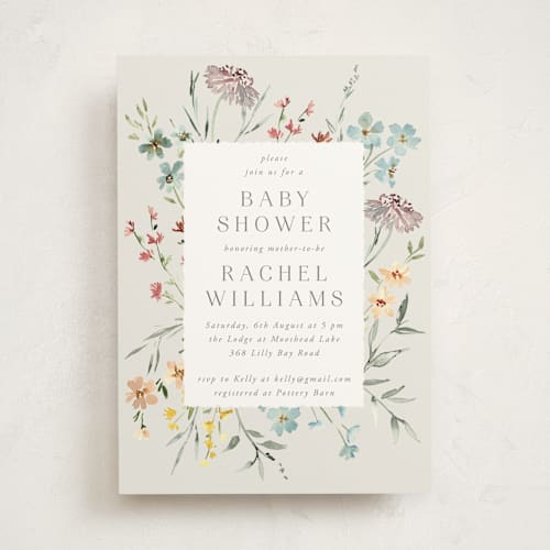 This is a meadow baby shower invitations with standard by Petra Kern called gentle wildflower printing on signature in standard