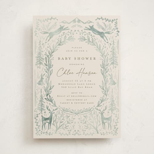 This is a sage baby shower invitations with standard by Petra Kern called the story begins printing on signature in standard