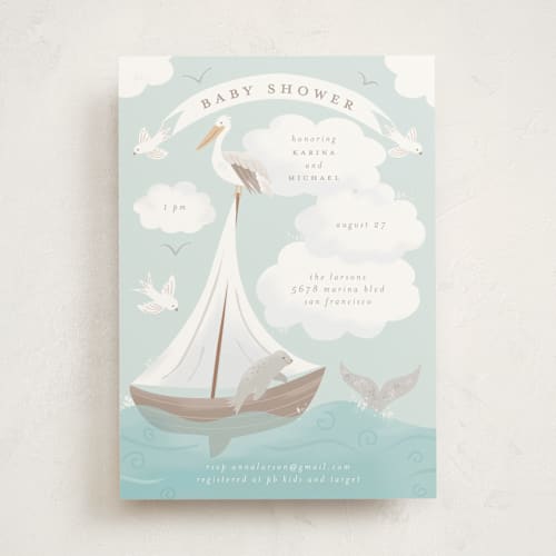 This is a sky baby shower invitations with standard by Jennifer Holbrook called little sailboat printing on signature in standard