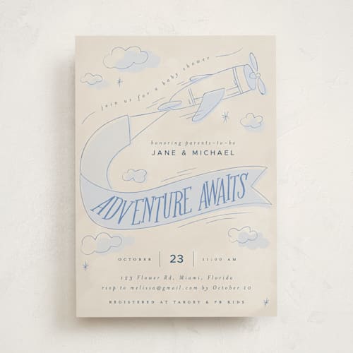 This is a sky baby shower invitations with standard by Vera Lim called fly with me printing on signature in standard