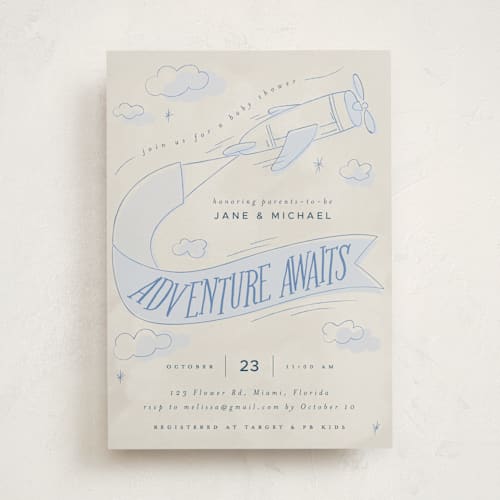 This is a sky baby shower invitations with standard by Vera Lim called fly with me printing on signature in standard