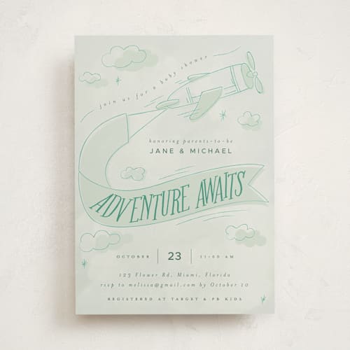 This is a wasabi baby shower invitations with standard by Vera Lim called fly with me printing on signature in standard