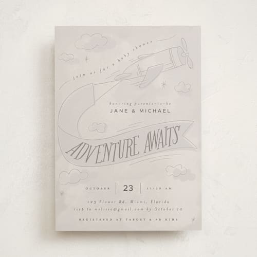 This is a galaxy baby shower invitations with standard by Vera Lim called fly with me printing on signature in standard