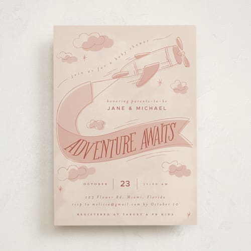 This is a tomato baby shower invitations with standard by Vera Lim called fly with me printing on signature in standard