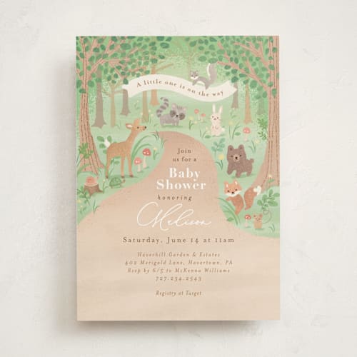 This is a earth baby shower invitations with standard by Jennifer Wick called into the woods printing on signature in standard