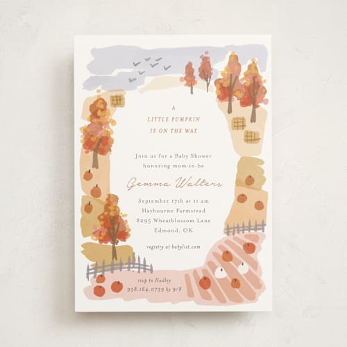This is a candy baby shower invitations with standard by Rebecca Durflinger called autumn countryside printing on signature in standard