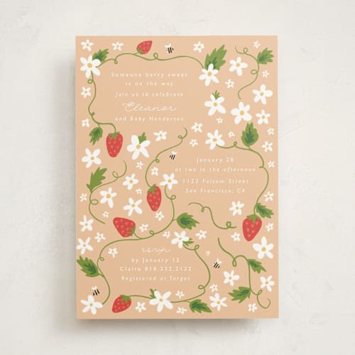 This is a cloudberry baby shower invitations with standard by Hudson meet Rose called berry sweet printing on signature in standard