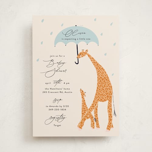 This is a powder baby shower invitations with standard by Gwen Bedat called take shelter printing on signature in standard