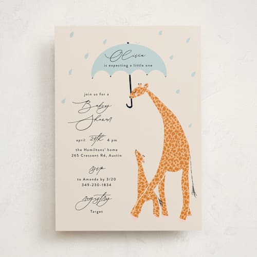 This is a powder baby shower invitations with standard by Gwen Bedat called take shelter printing on signature in standard