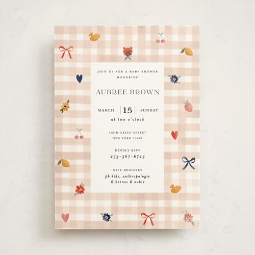 This is a shortbread baby shower invitations with standard by Sarah Knight called gingham printing on signature in standard