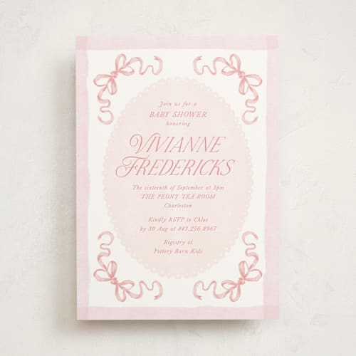 This is a petal baby shower invitations with standard by Jackie Crawford called doodle bow frame printing on signature in standard