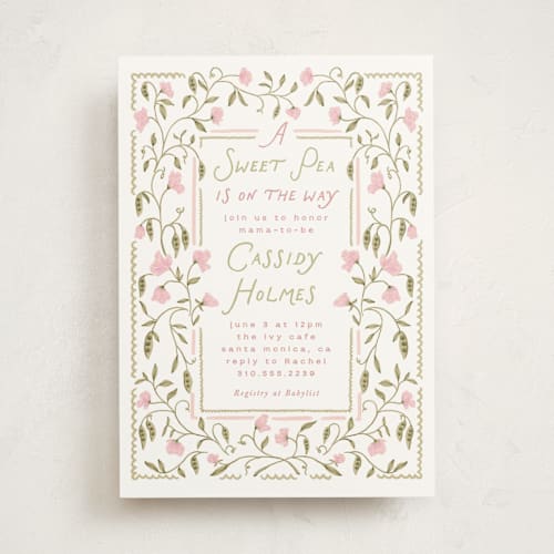 This is a rose baby shower invitations with standard by Leah Bisch called sweet pea printing on signature in standard