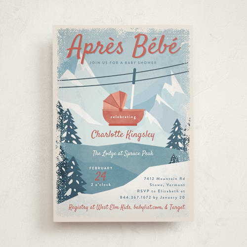 This is a apple baby shower invitations with standard by Heather Schertzer called bebe ski gondola printing on signature in standard