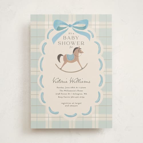 This is a sky baby shower invitations with standard by Karidy Walker called heirloom rocking horse printing on signature in standard