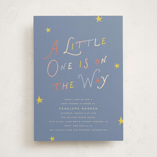 This is a sail baby shower invitations with standard by Pixel and Hank called on the way printing on signature in standard