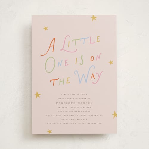 This is a blush baby shower invitations with standard by Pixel and Hank called on the way printing on signature in standard