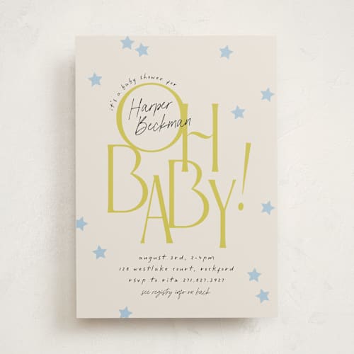 This is a skylight baby shower invitations with standard by Laura Hankins called bright star printing on signature in standard