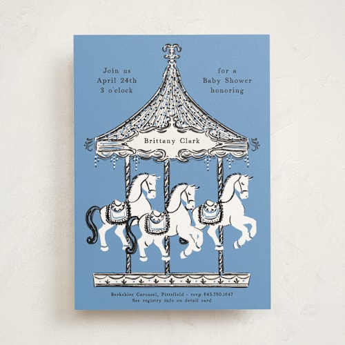 This is a pool baby shower invitations with standard by Gwen Bedat called round and round printing on signature in standard