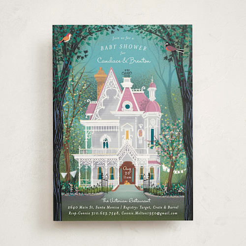 This is a aqua baby shower invitations with standard by Becky Nimoy called lady and the tramp victorian printing on signature in standard