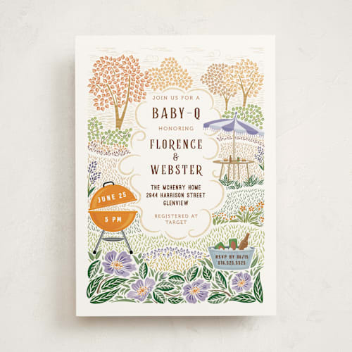 This is a maple baby shower invitations with standard by Paper Sun Studio called backyard bbq printing on signature in standard