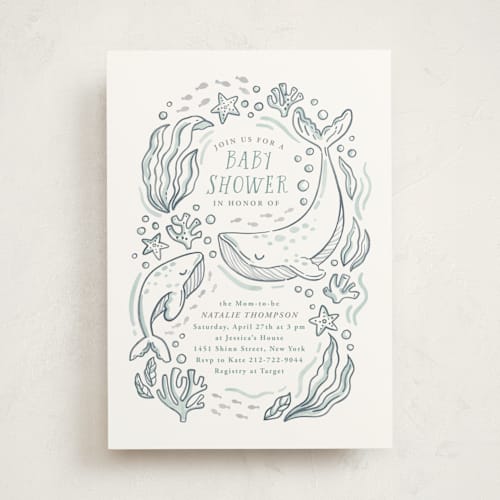 This is a mint baby shower invitations with standard by Monika Torun called ocean love printing on signature in standard