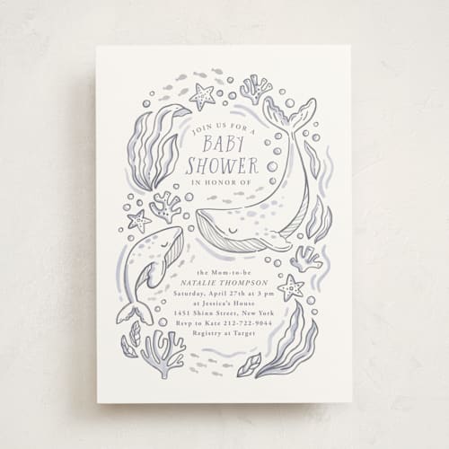 This is a lavender baby shower invitations with standard by Monika Torun called ocean love printing on signature in standard