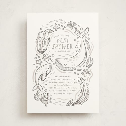 This is a latte baby shower invitations with standard by Monika Torun called ocean love printing on signature in standard