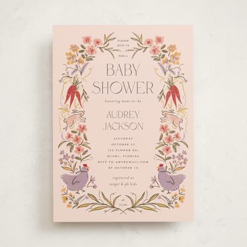 This is a rose milk baby shower invitations with standard by Vera Lim called whimsical frame printing on signature in standard