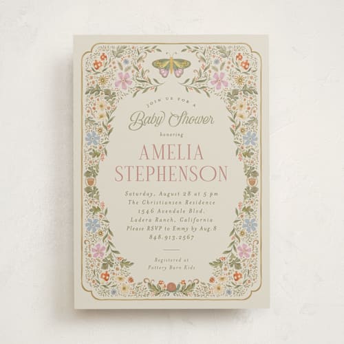 This is a moss baby shower invitations with standard by Joanna Griffin called vintage butterfly printing on signature in standard