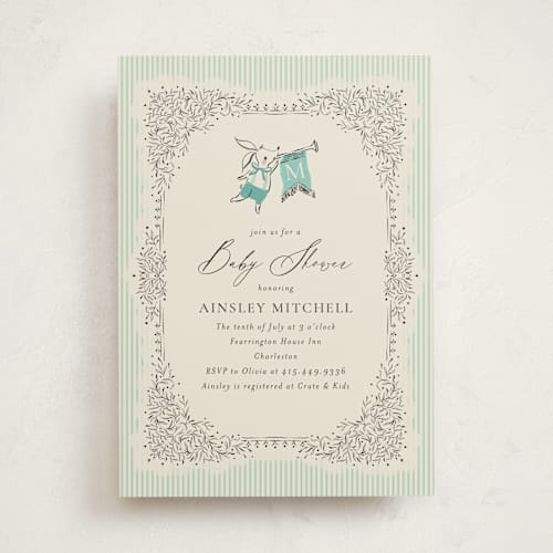 This is a seafoam baby shower invitations with standard by Jackie Crawford called little welcome printing on signature in standard