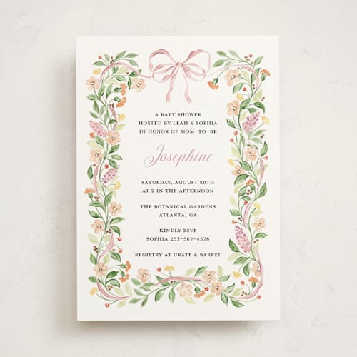 This is a rosa baby shower invitations with standard by Sarah Knight called garden ribbon printing on signature in standard