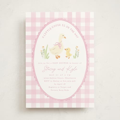 This is a rose baby shower invitations with standard by Creo Study called vintage goose printing on signature in standard